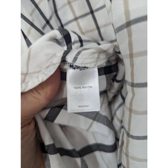 J. Jill plaid button up shirt women's size Large white checked Gauzey tunic flow - Picture 5 of 6